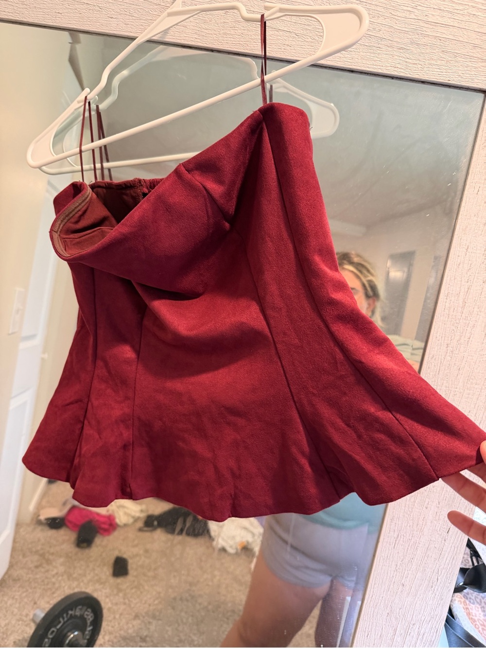 Women's Red Flared Mini Peplum Top Strapless